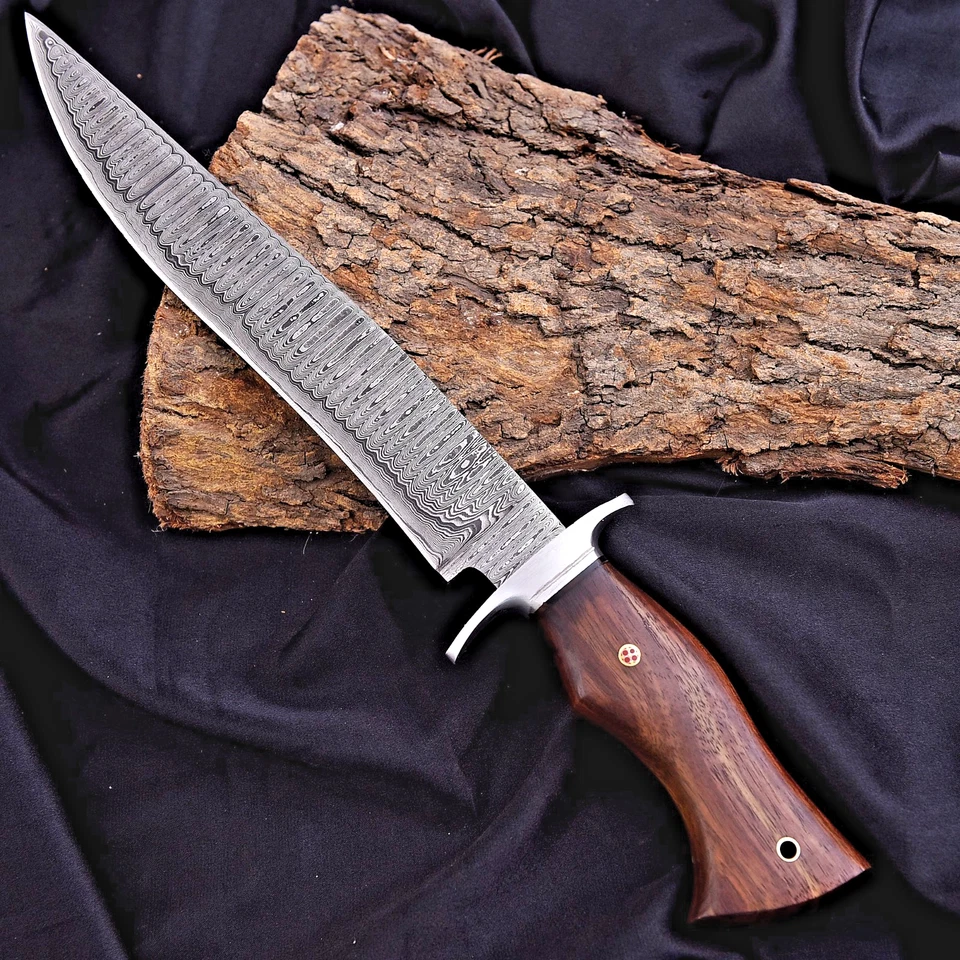 Faca Bowie de caça forjada feita à mão personalizada aço damasco sobrevivência UU 61 - Imagem 3 de 4