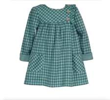 NWT $38 Bonnie Jean Midi Dress Girls 6 Teal Green Checked Ruffles LS Stretch