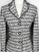 Beautiful St.John Couture button black white textured knit jacket NWOT size 6