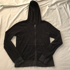 Y2K Womens M Medium Black Juicy Couture Soft Velour Zip up Hoodie Jacket