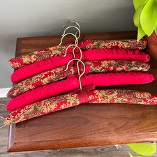 Set of 5 Vintage Padded Satin Hangers Paisley Fabric Closet Hangers Brass Hook