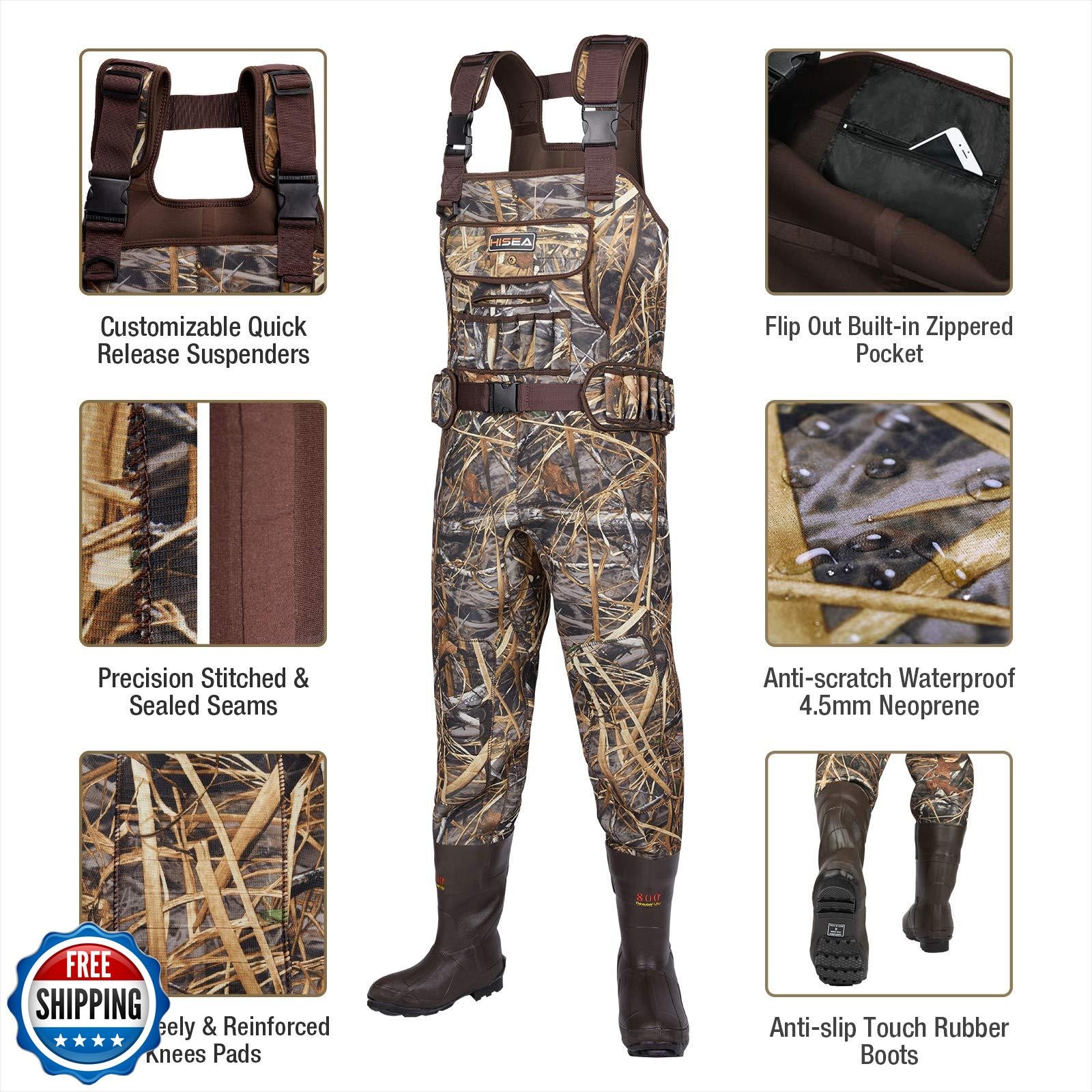 HISEA Chest Waders for Men, Neoprene Hunting Waders with 800G Insulated Boots