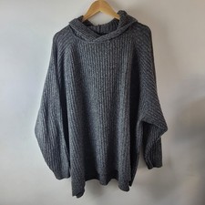 Zara Knit Women Size M Grey Ribbed Oversized Boxy Hoodie Jumper Casual Winter