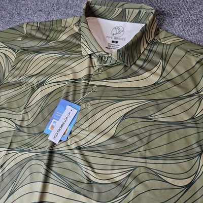 NWT Five Birdies Mens Polo Shirt Size XL Green Wave UPF 50 Wicking
