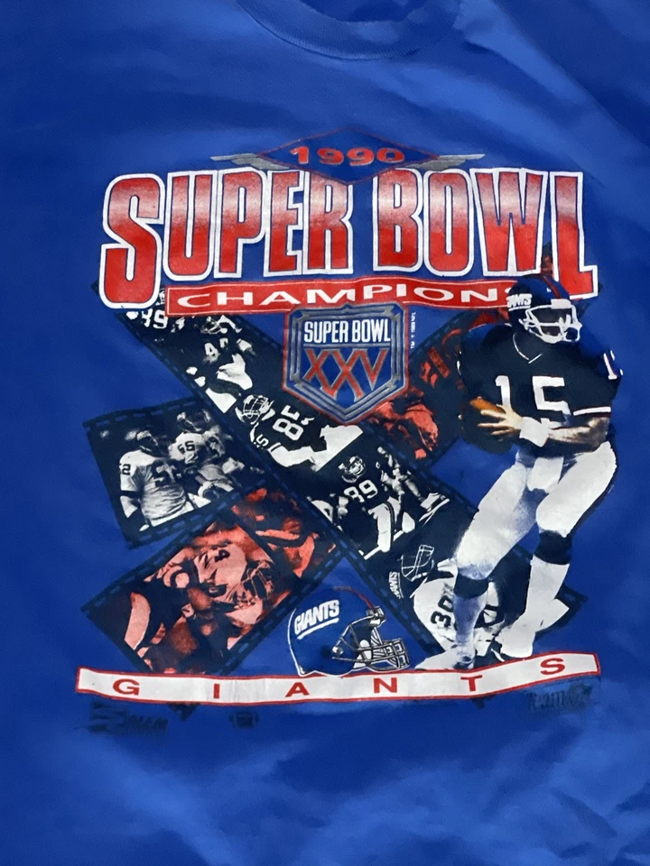 Vintage 1990 New York Giants Super Bowl XXV Champions T Shirt Adult Large Blue - Image 2 of 3