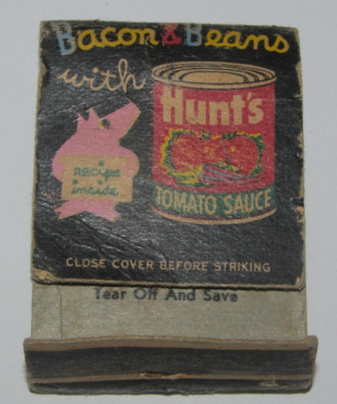 Vintage Hunts Tomato Sauce Bacon & Beans Recipe Matchbook Cover