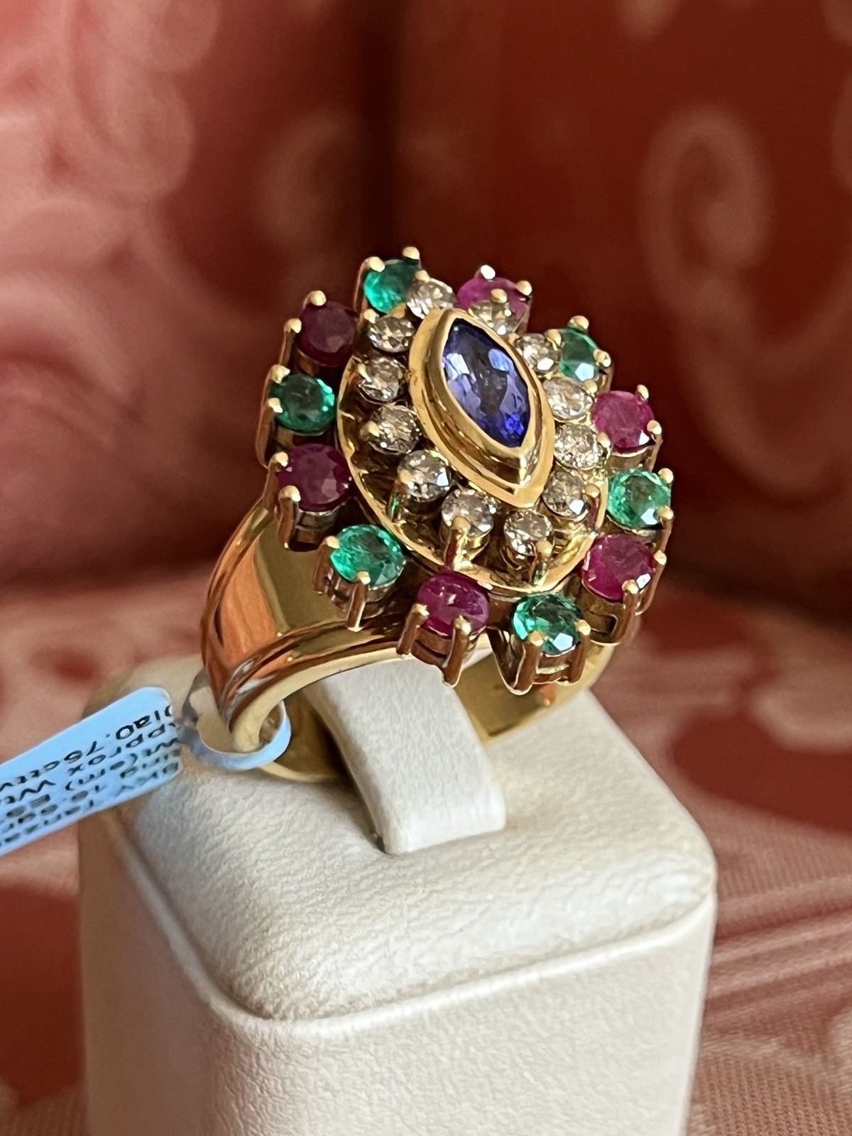 Huge 18K Solid Gold Ring King Queen Ruby Emerald … - image 3