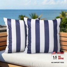 Outdoor Pillow Covers 18x18 Inch, 18" x 18" Pack of 2 Navy and White Stripes
