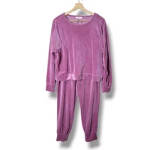 Cable & Gauge Studio Women’s Velour Lounge Set 2pc Mauve Pink Size L Cozy Winter