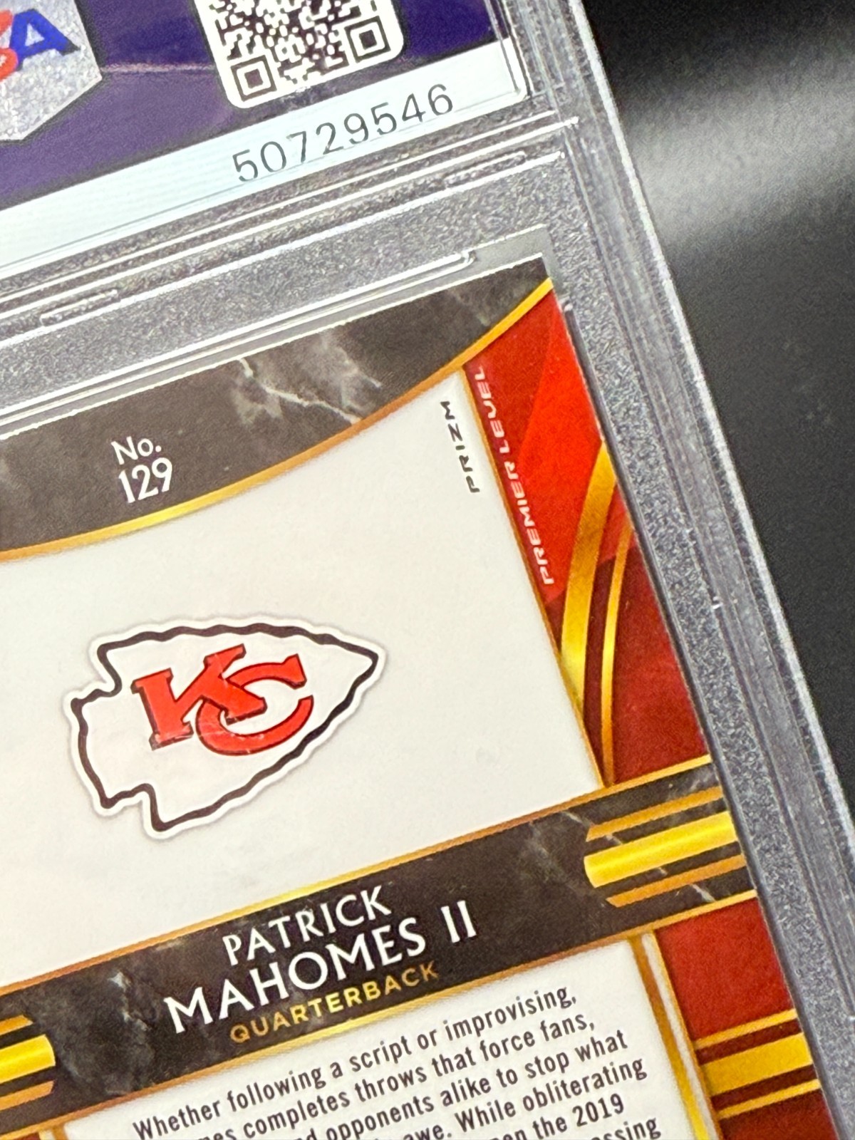 PATRICK MAHOMES II 2019 PANINI SELECT #129 PREMIER LEVEL SILVER PRIZM GEM PSA 10 view 8