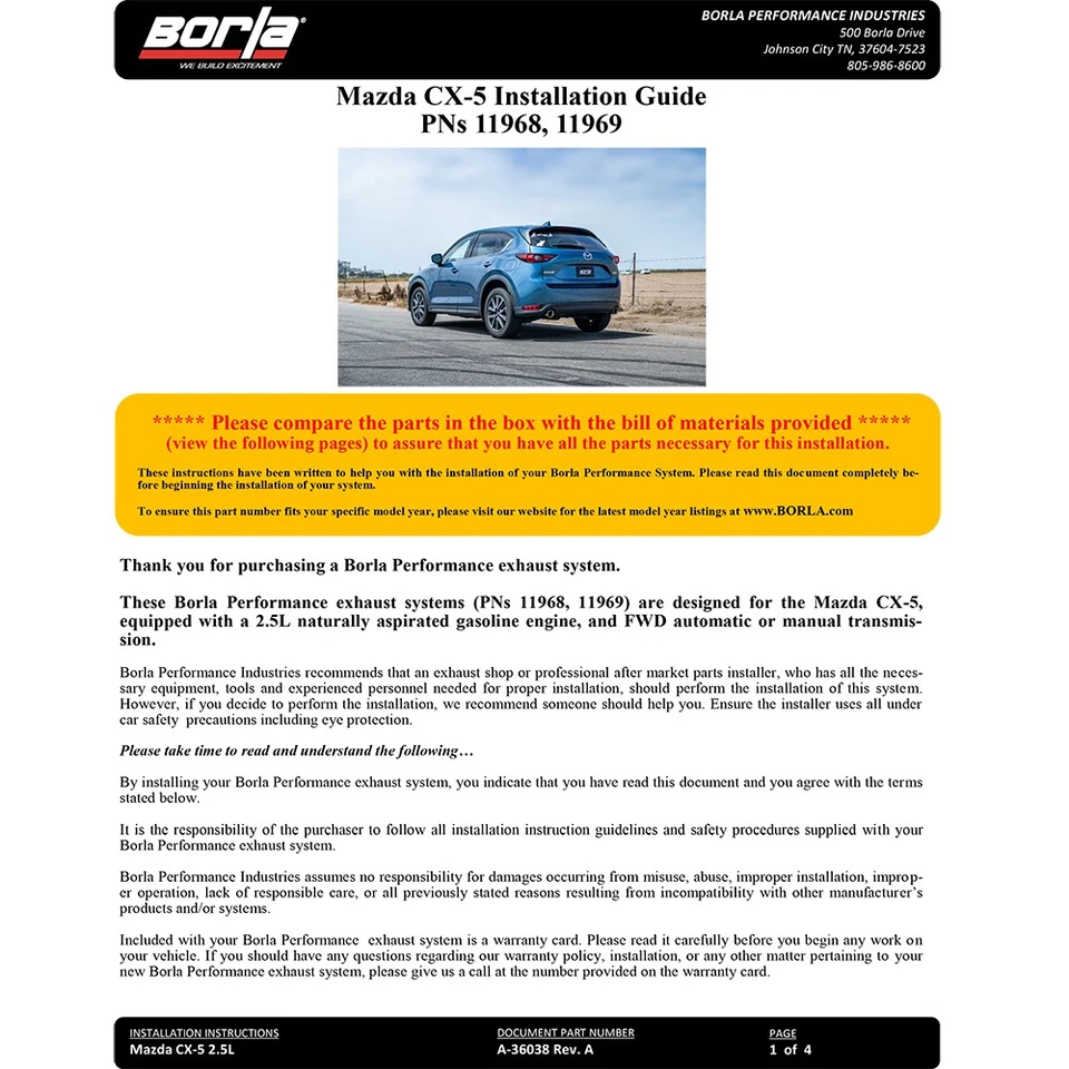 Escape trasero eje acero inoxidable Borla 11968 Touring para Mazda CX-5 2017-22 2,5 Foto 4 de 4