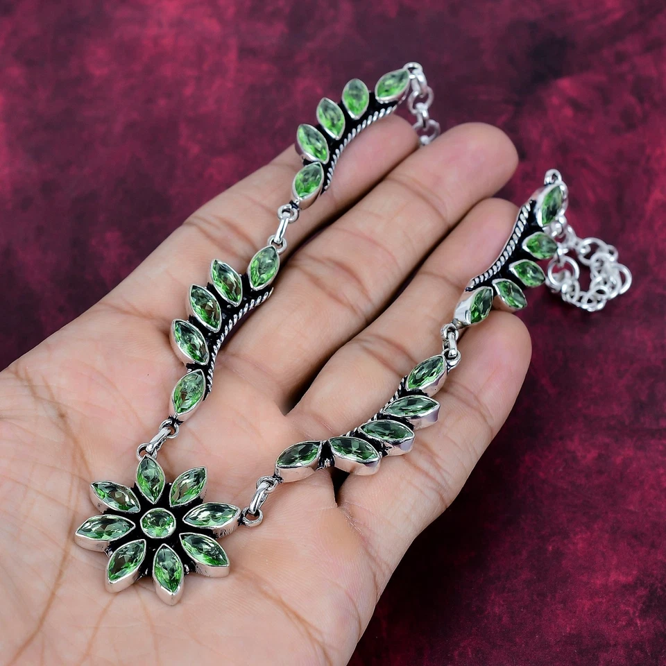 Collar de joyería de plata de acero 925 hecho a mano con piedras preciosas de amatista verde para mujer Foto 2 de 4
