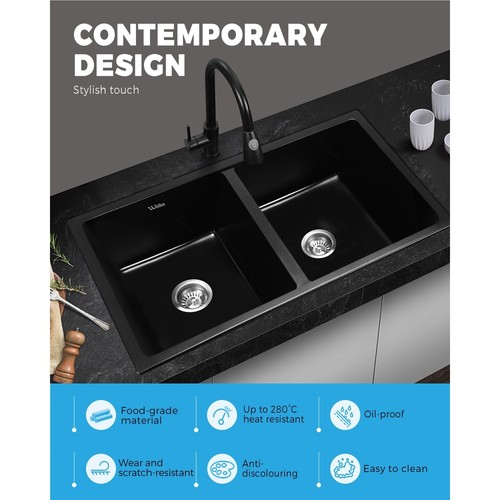 Welba Kitchen Sink Basin Granite Stone Laundry Double Bowl 770mmx450mm - Picture 2 of 10