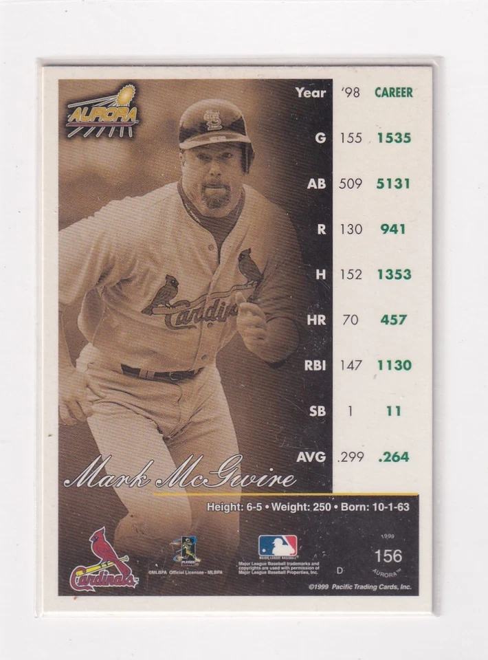 1999 Pacific Aurora # 156 Mark McGwire Nice Card - Image 2 of 2