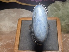Natural Blue Kyanite Gemstone Boho Statement Ring 925 Silver Overlay - Size 9.5