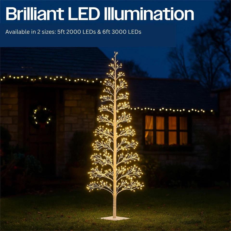 XMAS HAUS 5ft & 6ft Outdoor Christmas Tree - Warm White Micro LEDs Xmas Decoration