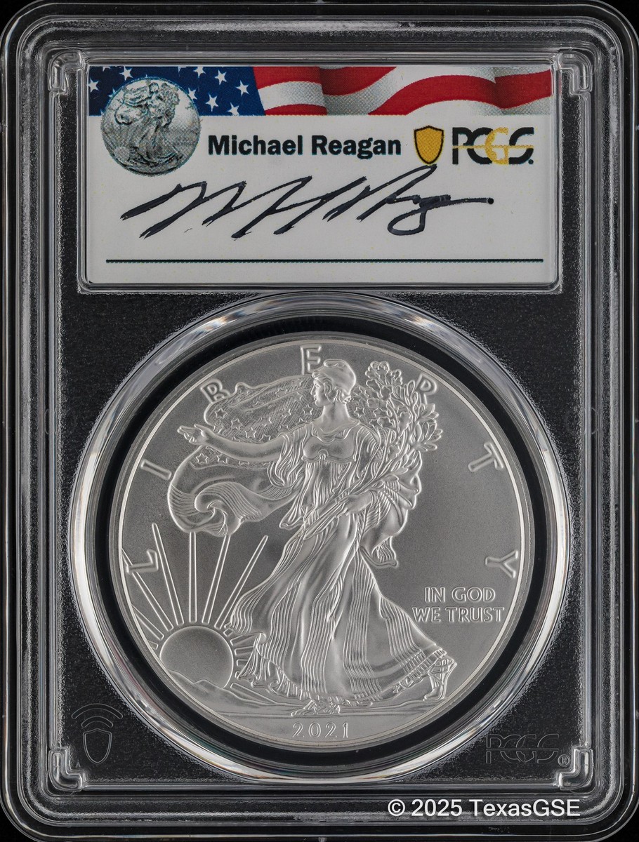 2021-P $1 Silver American Eagle T1 FDI PCGS MS69 - Reagan - Struck