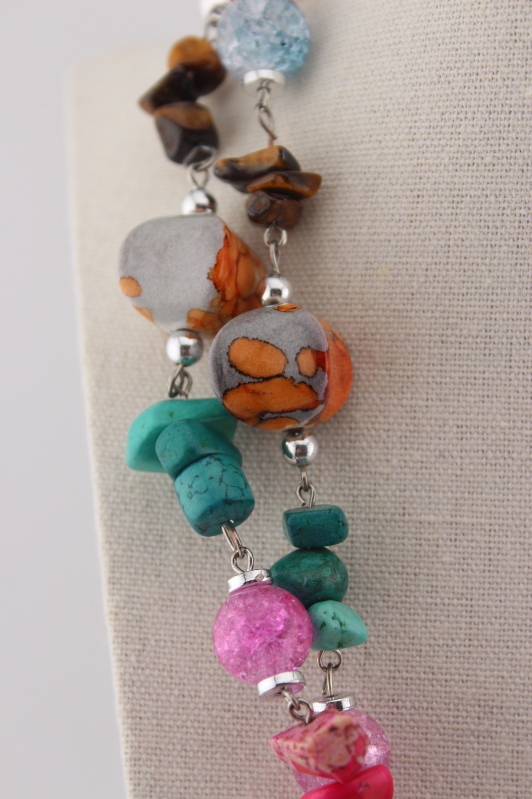 Large statement mixed bead stone plastic glass ne… - image 4