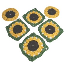 Lot of 6 Crochet Sunflower Granny Squares For Afghan Blanket Throw Pieces