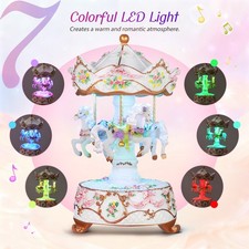 Carousel Music Box Gifts Rotating Horse Figurine Home Decor with Light Desktop
