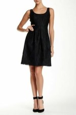 Nine West Shimmer Lace Fit & Flare Dress Size 14 Black / Green Peacock Combo