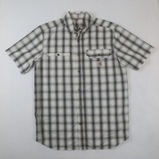 Carhartt Force Shirt Mens Medium Gray Plaid Ridgefield Relaxed Vented Outdoors