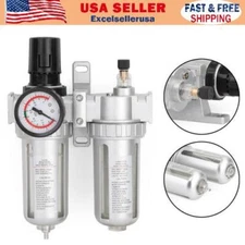 1/2"in Air Compressor Filter Oil Water Separator Trap Tools With Regulator Gauge