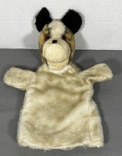 Vintage Mohair Bulldog Puppet Puppy Dog White Plush Toy Glass Eyes NICE