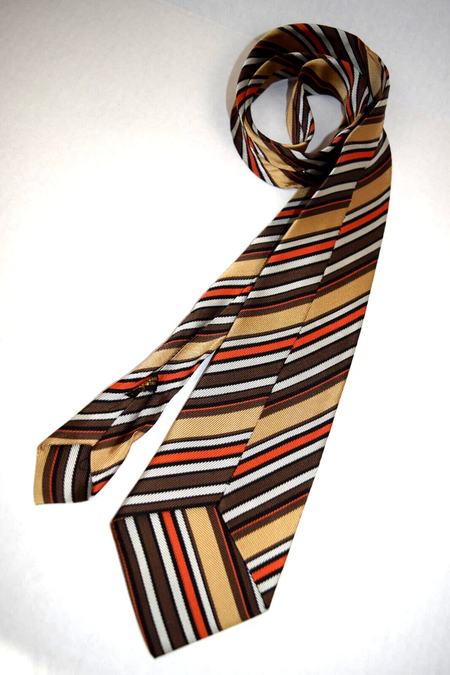 Corbata de Colección Años 60 Acetato Corbata Dorado Tostado Naranja Marrón Rayas 53" x 3.5" Foto 4 de 4