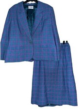 Pendleton VTG 2PC Blue Purple SUIT Pure Wool Set Jacket Skirt Houndstooth Sz 16