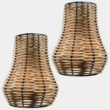 Small Boho Lamp Shade Set of 2, Woven Lamps Shades, Bohemian Rattan Lamp Shad...