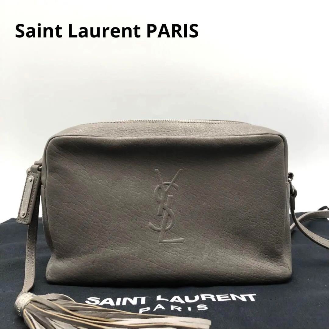 Borsa fotocamera YVES SAINT LAURENT YSL logo Cassandra pelle grigia tracolla donna JP