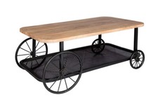 Industrial Solid Wood Reclaimed Metal Base 4 Wheel Creative Coffee Table