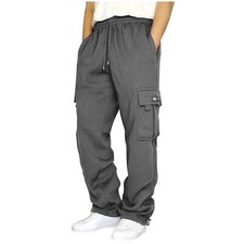 Men's Faux Fleece Lined Cargo Sweatpant Open Bottom Straight Leg Casual Trousers