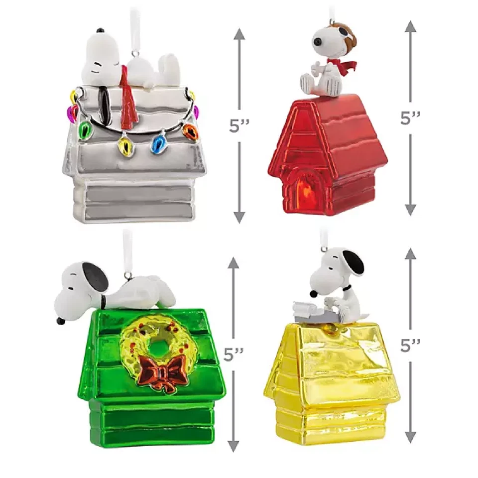 Juego de 4 adornos de vidrio de Navidad 2023 con sello Peanuts Snoopy Doghouse 5" Foto 2 de 4