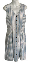 LOFT Outlet Striped Sleeveless Dress – Size 6 – Blue White Cotton Blend Pocket