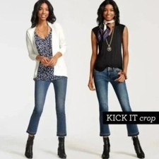 CAbi Kick It Crop Released Fray Hem Flare Jeans Madrid Wash Style 5307 Size 4