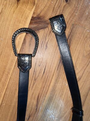 Chico's Black Leather Silver Hook Buckle Adjustable Belt Womens
