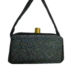 Vintage Stylecraft Miami Black Lurex Metallic Petite Box Purse 40s Original tag