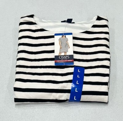 Chaps Women's Crewneck Knit Dress, Black & White, Size L