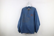 Vtg 90s Harley Davidson Mens L Distressed Spell Out Denim Henley Sweatshirt USA