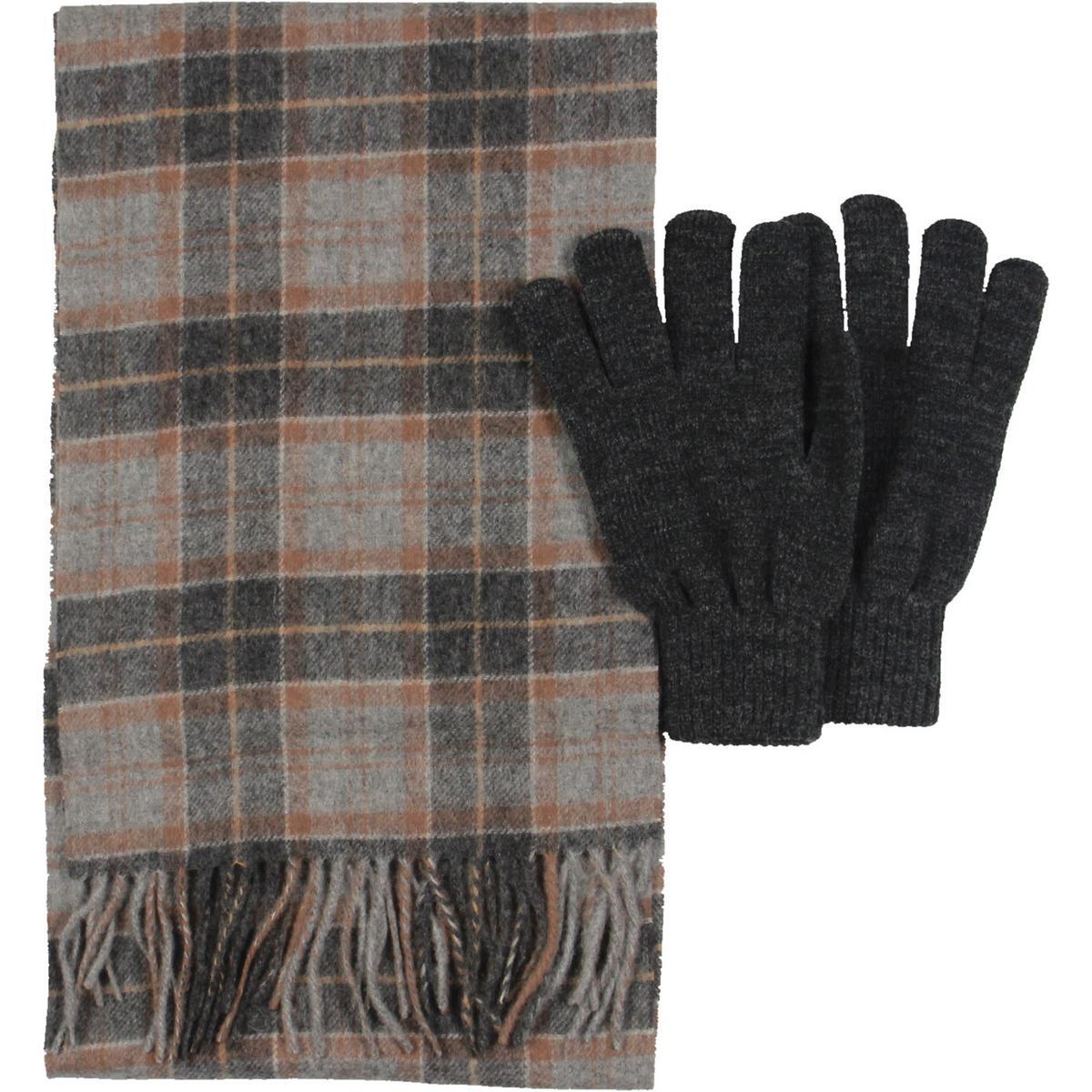 Мужской комплект из серого полушерстяного пледа Barbour с теплым шарфом и перчатками OS BHFO 8909 7490₽