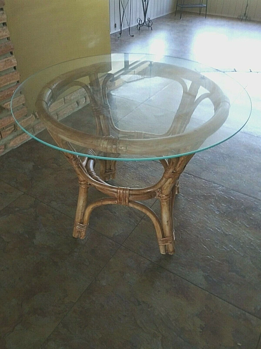 Pier One Imports Rattan Wicker SMALL Round Accent End Table Brown with Glass Top