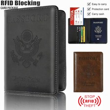 Slim Leather Travel Passport Wallet RFID Blocking ID Vaccine Card Case Cover US