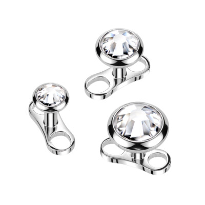 Micro Dermal Anchor Top Titanium Bezel Set CZ Dome Flat Bottom Dermal Anchor Top