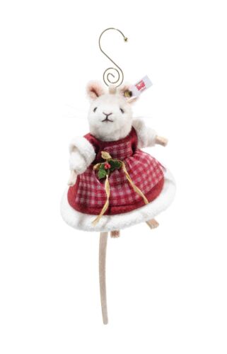 "STEIFF "MRS SANTA MOUSE ORNAMENT”EAN 007453 -4”-HIGH QUALITY WHITE  WOOL PLUSH- - Picture 1 of 1