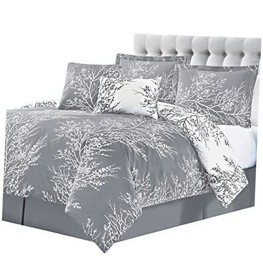 Spirit Linen - Bed in a Bag, 6-Piece Oversized Reversible Queen Grey/Ivory