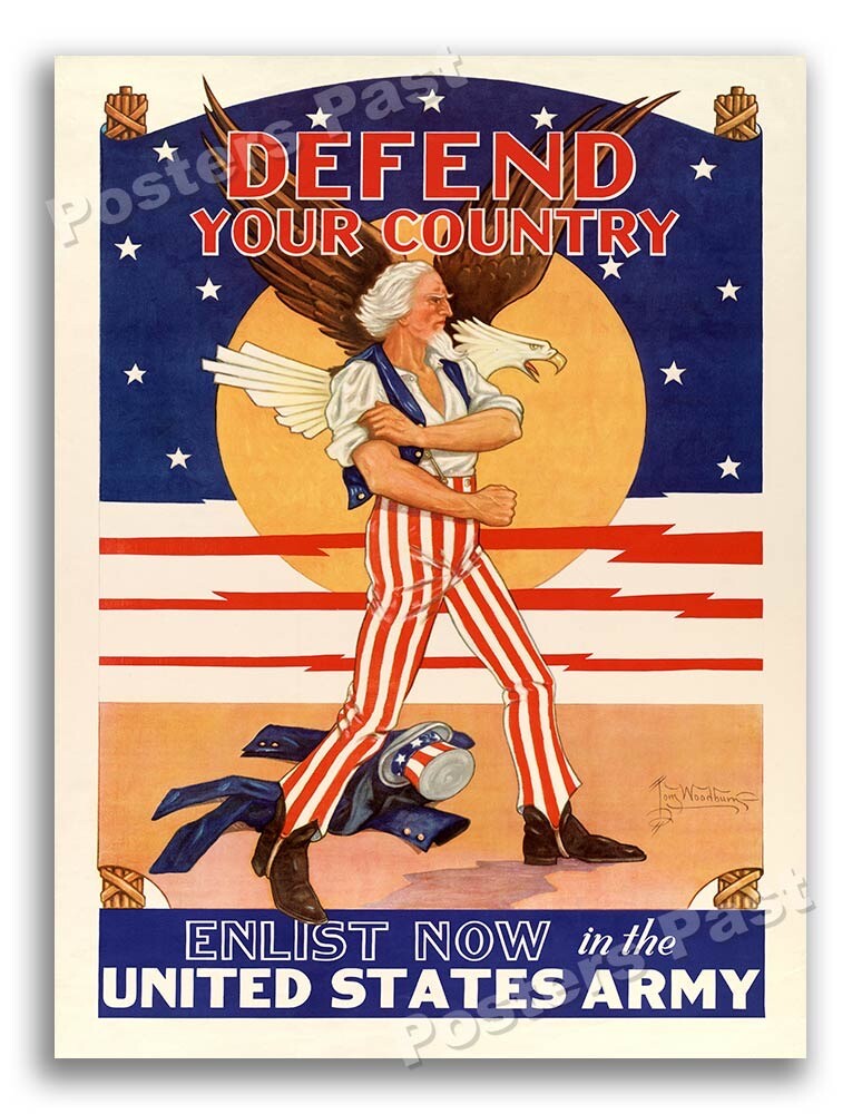Defend Your Country” 1940 Vintage Style WW2 War Recruiting Poster