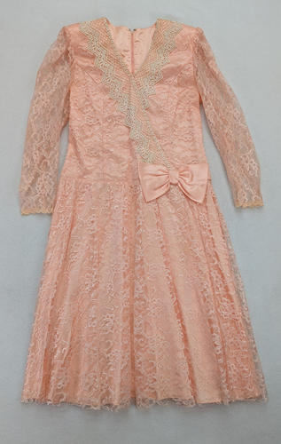 Vintage 80s Women's Dress Size 13/14 JC Penney Peach Pink Lace - Picture 2 of 18