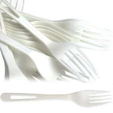 Eco-Friendly White Plastic Forks Biodegradable Cutlery Value Pack by Avant Grub